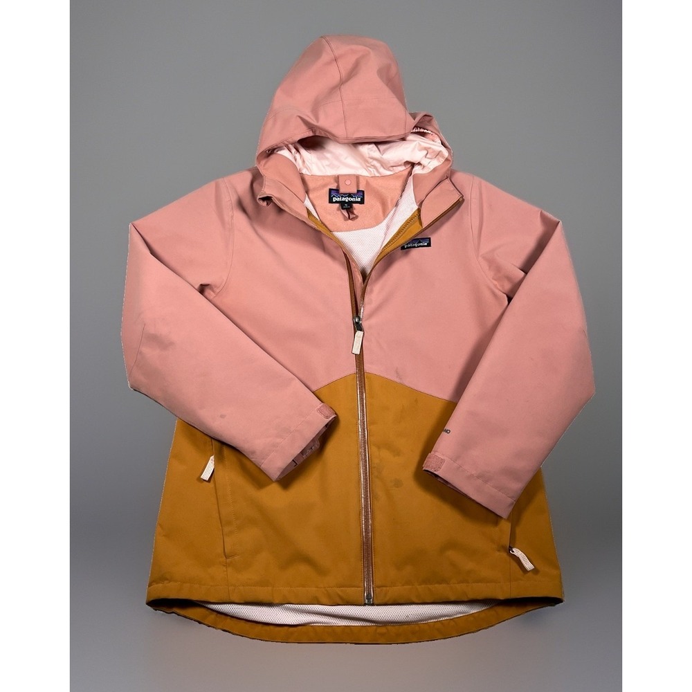 PATAGONIA Kids Girls H2No Rain Jacket Shell Pink Mustard XL 14 3-in-1 Outer